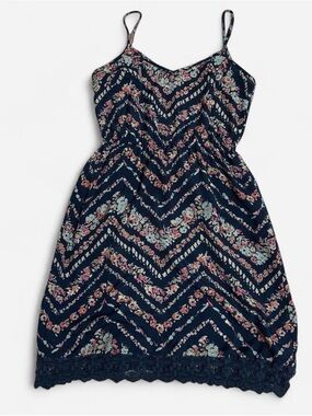 FISHBOWL Navy Floral Chevron Sundress with Lace Trim